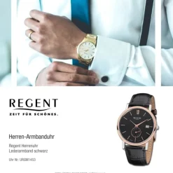 Regent Herren-Armbanduhr Quarz-Uhr Leder-Armband schwarz Uhr URGM1453