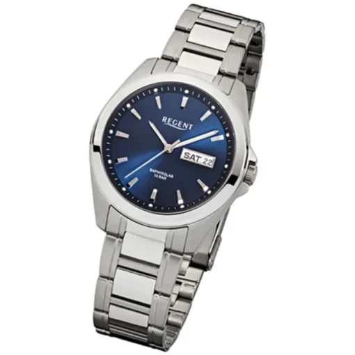 Regent Herren-Armbanduhr Saphirglas Quarz Edelstahl silber URF526