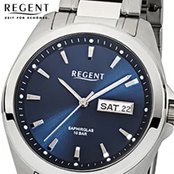 Regent Herren-Armbanduhr Saphirglas Quarz Edelstahl silber URF526