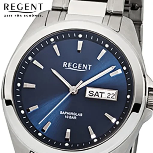 Regent Herren-Armbanduhr Saphirglas Quarz Edelstahl silber URF526