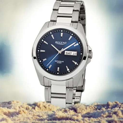 Regent Herren-Armbanduhr Saphirglas Quarz Edelstahl silber URF526