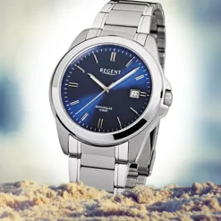 Regent Herren-Armbanduhr Saphirglas Quarz Edelstahl silber URF922