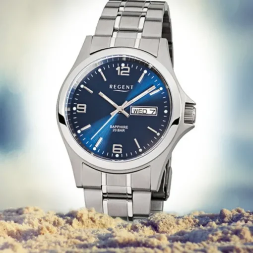 Regent Herren-Armbanduhr Saphirglas Quarz Edelstahl silber URF654