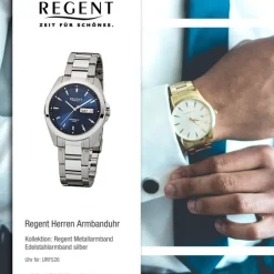 Regent Herren-Armbanduhr Saphirglas Quarz Edelstahl silber URF526