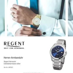 Regent Herren-Armbanduhr Saphirglas Quarz Edelstahl silber URF922
