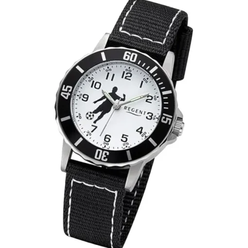Regent Jugend Armbanduhr Analog Textilarmband schwarz weiß URF1374
