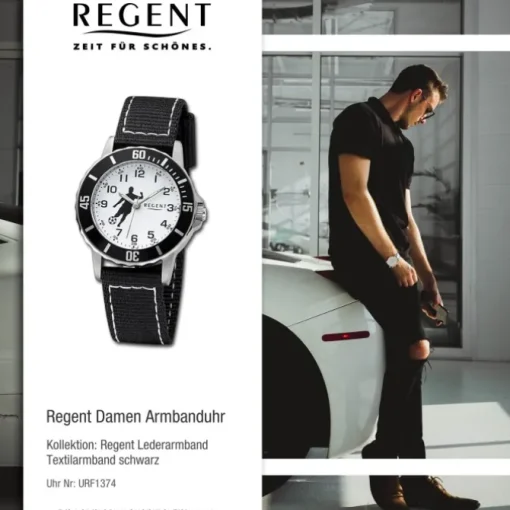 Regent Jugend Armbanduhr Analog Textilarmband schwarz weiß URF1374