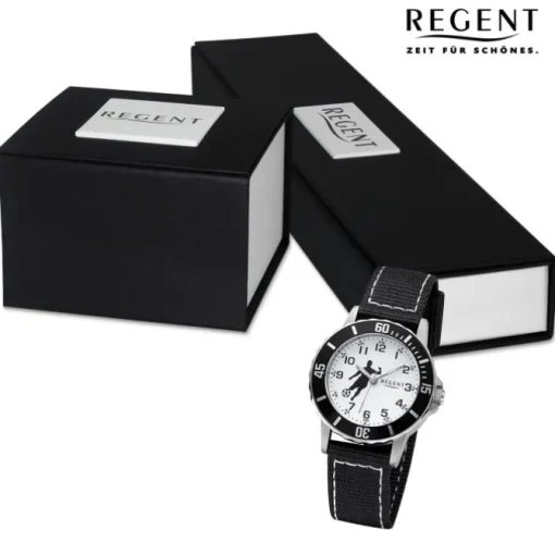 Regent Jugend Armbanduhr Analog Textilarmband schwarz weiß URF1374