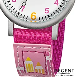 Regent Kinder Aluminium Armbanduhr Stifte Quarz Textil pink Mädchen Uhr URF730