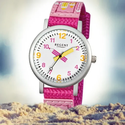 Regent Kinder Aluminium Armbanduhr Stifte Quarz Textil pink Mädchen Uhr URF730