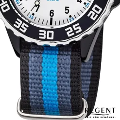 Regent Kinder Armbanduhr Analog F-1204 Quarz-Uhr Textil blau schwarz URBA383
