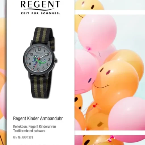 Regent Kinder Armbanduhr Dino Textilarmband schwarz URF1378