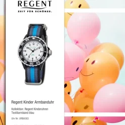 Regent Kinder Armbanduhr Analog F-1204 Quarz-Uhr Textil blau schwarz URBA383