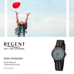 Regent Kinder Armbanduhr Dino Textilarmband schwarz URF1378