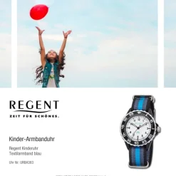 Regent Kinder Armbanduhr Analog F-1204 Quarz-Uhr Textil blau schwarz URBA383