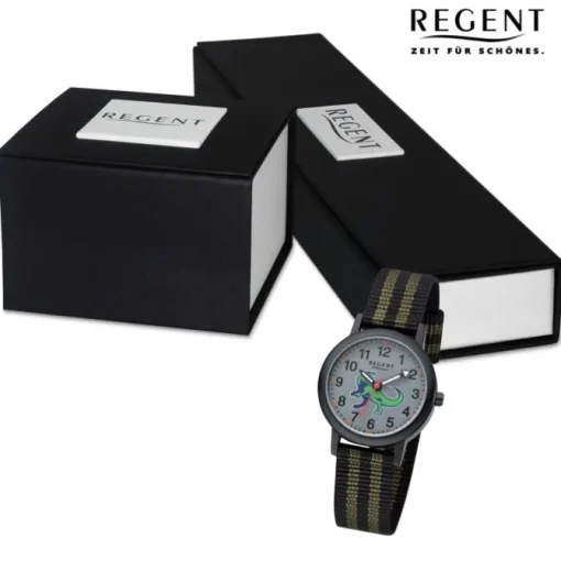 Regent Kinder Armbanduhr Dino Textilarmband schwarz URF1378