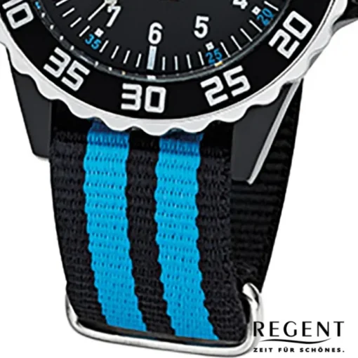 Regent Kinder, Jugend-Armbanduhr 32-F-1126 Quarz-Uhr Textil, Stoff-Armband schwarz blau URF1126