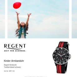 Regent Kinder, Jugend-Armbanduhr 32-F-1124 Textil Stoff-Armband schwarz rot URF1 URF1124