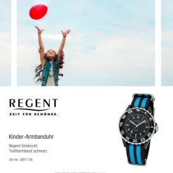 Regent Kinder, Jugend-Armbanduhr 32-F-1126 Quarz-Uhr Textil, Stoff-Armband schwarz blau URF1126