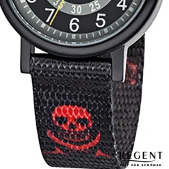 Regent Kinder Piratenuhr Aluminium Textil schwarz rot weiß Jungen Uhr URF950