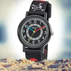 Regent Kinder Piratenuhr Aluminium Textil schwarz rot weiß Jungen Uhr URF950