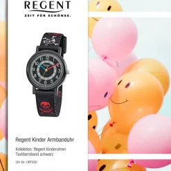 Regent Kinder Piratenuhr Aluminium Textil schwarz rot weiß Jungen Uhr URF950