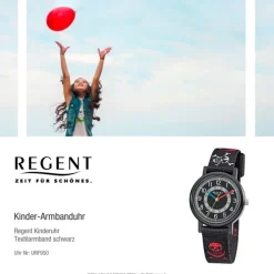 Regent Kinder Piratenuhr Aluminium Textil schwarz rot weiß Jungen Uhr URF950