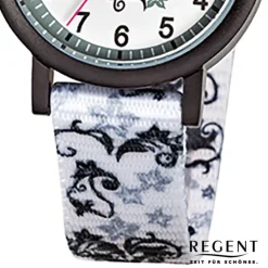 Regent Kinder-Armbanduhr Blumenranke Quarzwerk Textil-Armband weiß URF728