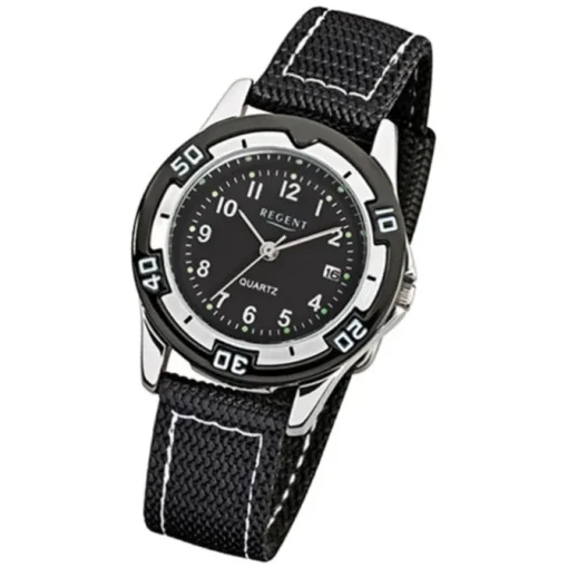 Regent Kinder-Armbanduhr F-317 Quarz-Uhr Textil-Stoff-Armband schwarz URF317