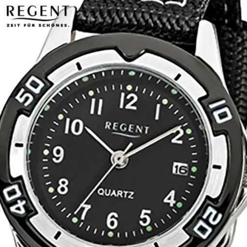 Regent Kinder-Armbanduhr F-317 Quarz-Uhr Textil-Stoff-Armband schwarz URF317