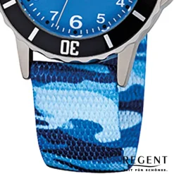 Regent Kinder-Armbanduhr F-940 Quarz-Uhr Textil, Stoff-Armband blau URF940