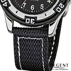 Regent Kinder-Armbanduhr F-317 Quarz-Uhr Textil-Stoff-Armband schwarz URF317
