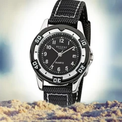 Regent Kinder-Armbanduhr F-317 Quarz-Uhr Textil-Stoff-Armband schwarz URF317