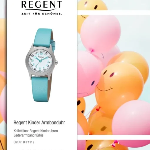 Regent Kinder-Armbanduhr 32-F-1119 Quarz-Uhr Leder-Armband türkis URF1119