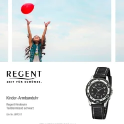 Regent Kinder-Armbanduhr F-317 Quarz-Uhr Textil-Stoff-Armband schwarz URF317