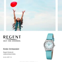 Regent Kinder-Armbanduhr 32-F-1119 Quarz-Uhr Leder-Armband türkis URF1119