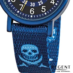Regent Kinder-Armbanduhr Pirat Mineralglas Quarz Textil blau URF951