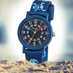 Regent Kinder-Armbanduhr Pirat Mineralglas Quarz Textil blau URF951