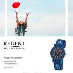 Regent Kinder-Armbanduhr Pirat Mineralglas Quarz Textil blau URF951