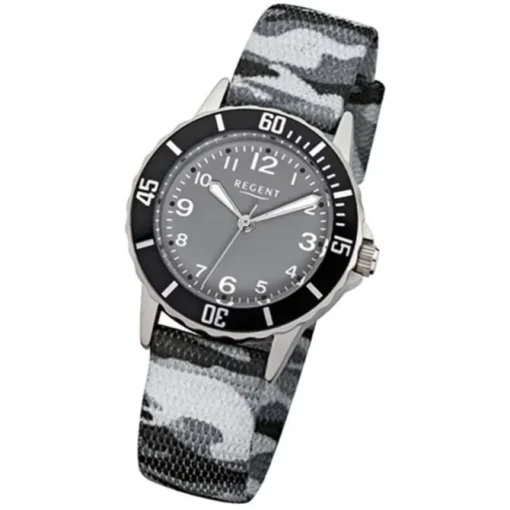 Regent Kinder-Armbanduhr Quarz Textil grau schwarz Jungen Uhr URF941