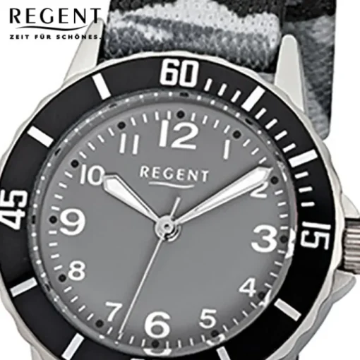 Regent Kinder-Armbanduhr Quarz Textil grau schwarz Jungen Uhr URF941