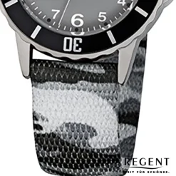 Regent Kinder-Armbanduhr Quarz Textil grau schwarz Jungen Uhr URF941