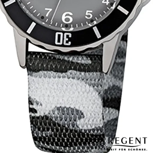 Regent Kinder-Armbanduhr Quarz Textil grau schwarz Jungen Uhr URF941