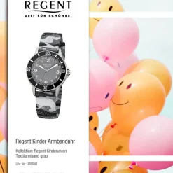 Regent Kinder-Armbanduhr Quarz Textil grau schwarz Jungen Uhr URF941