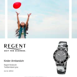 Regent Kinder-Armbanduhr Quarz Textil grau schwarz Jungen Uhr URF941