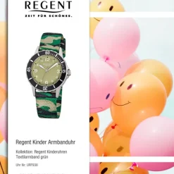 Regent Kinder-Uhr - Kinderuhren - Quarz Textil grün, schwarz, beige URF938