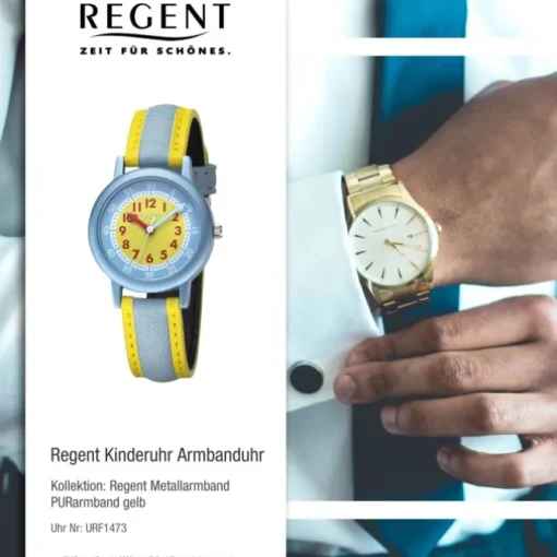 Regent Kinderuhr Armbanduhr Analog PURarmband gelb hellblau URF1473