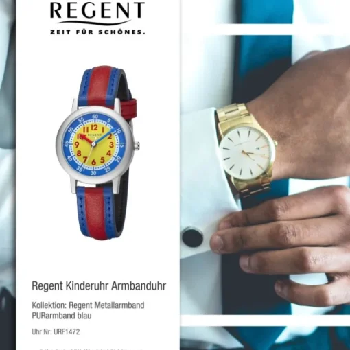 Regent Kinderuhr Armbanduhr Analog PURarmband blau rot URF1472