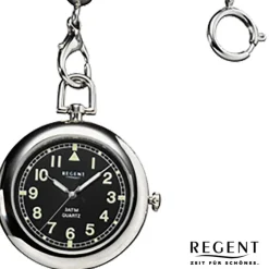 Regent Taschenuhr Herren P-38 Quarz-Uhr mit Lederkette und Ledertäschchen URP038
