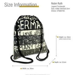 Robin Ruth Rucksack Baumwolle schwarz/beige Sportrucksack Turnbeutel OTG6070S